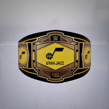 Utah Jazz WWE NBA Legacy Belt featuring black and yellow design.