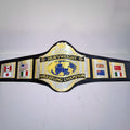 Close-up view of detailed engravings and textures on Hulk Hogan’s 1986 WWF championship belt.