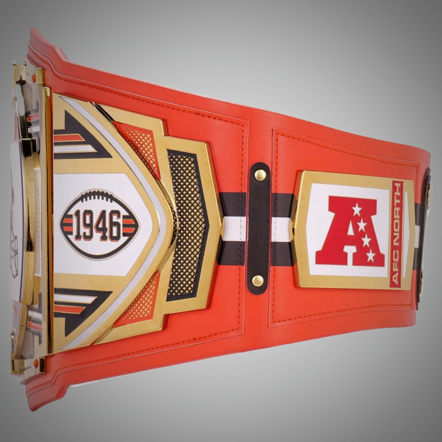 Exclusive Cleveland Browns championship belt combining WWE and NFL elements.