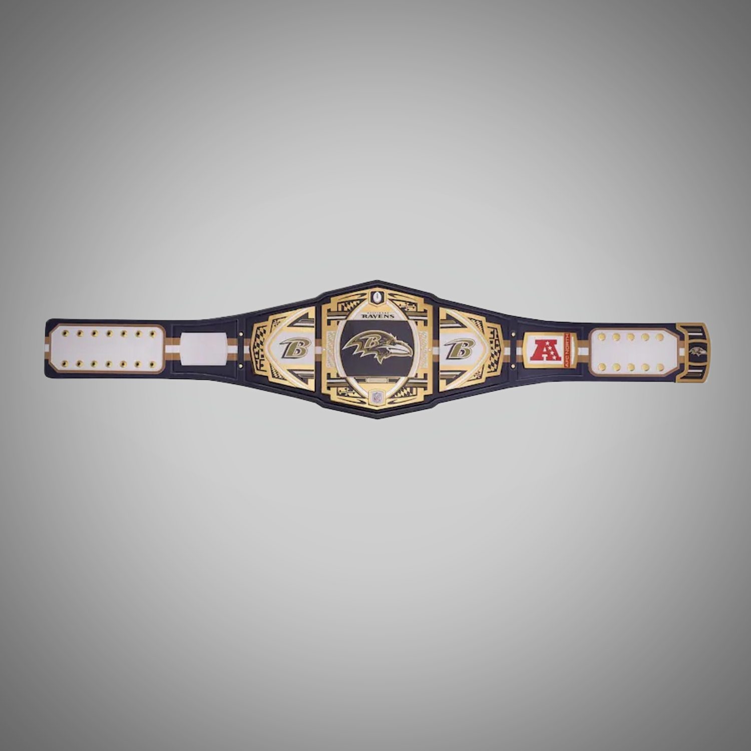 Baltimore Ravens WWE-style championship belt showcasing legacy branding.