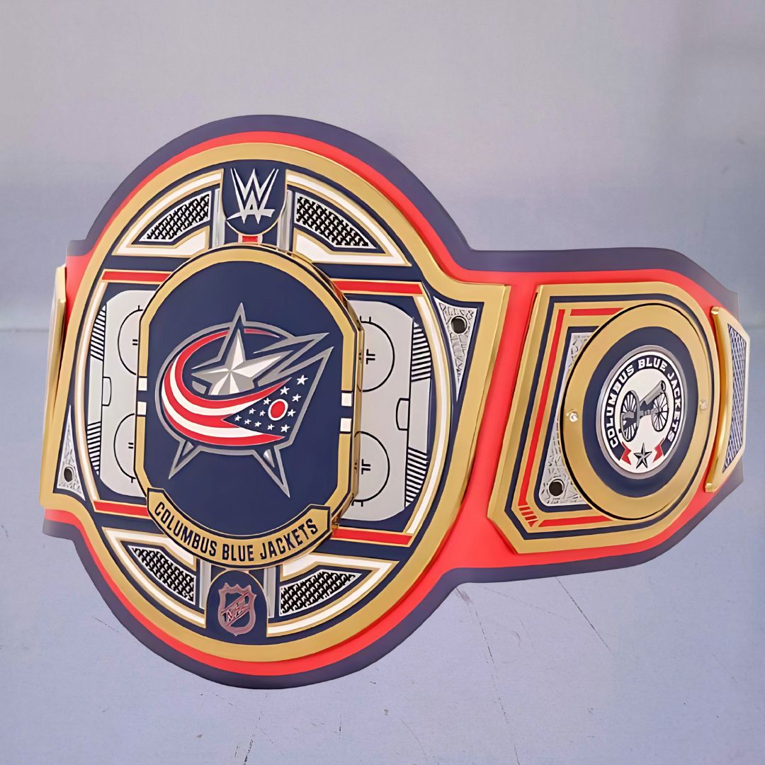 Columbus Blue Jackets WWE NHL Legacy Belt featuring the team's logo and colors.