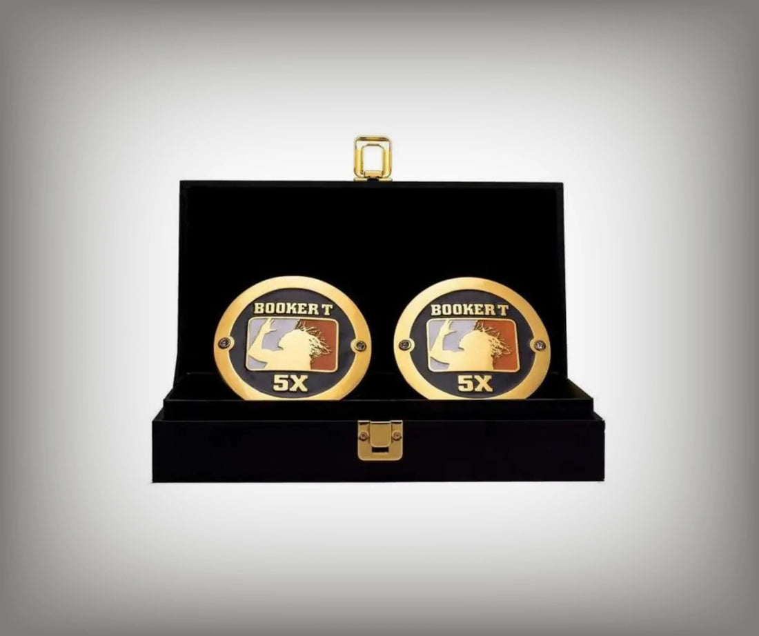 WWE championship title box set featuring Booker T side plates.