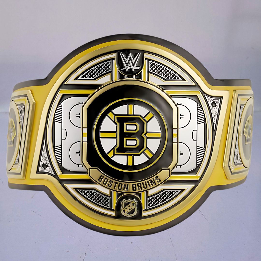 Boston Bruins WWE NHL Belt featuring the team's logo and colors.