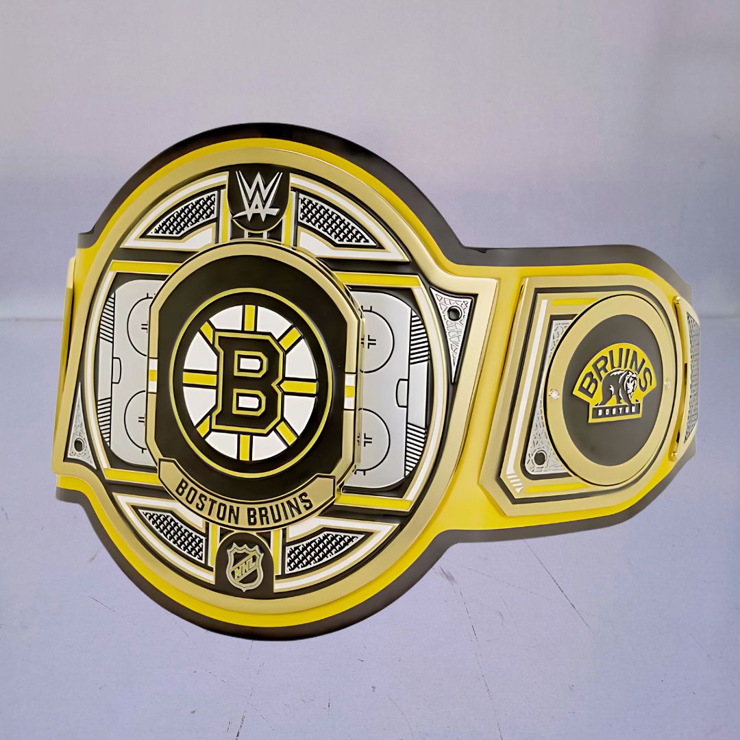 Boston Bruins WWE NHL Belt featuring the team's logo and colors.