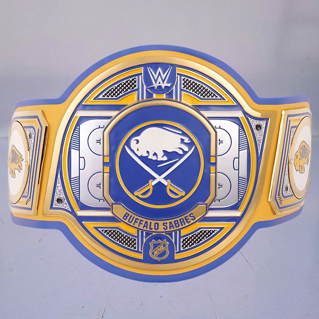 Buffalo Sabres WWE NHL Championship Belt featuring the team's logo and colors.