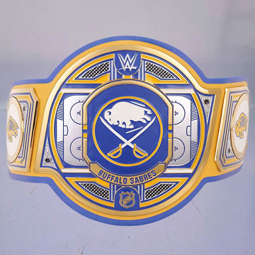 Buffalo Sabres WWE NHL Championship Belt featuring the team's logo and colors.