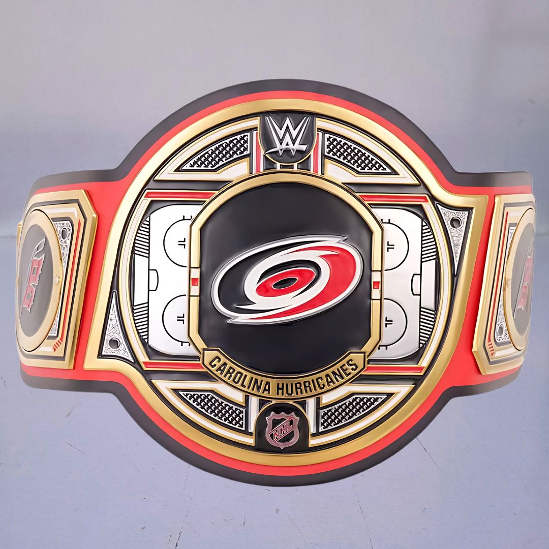 Carolina Hurricanes WWE NHL Wrestling Belt featuring the team's logo and colors.