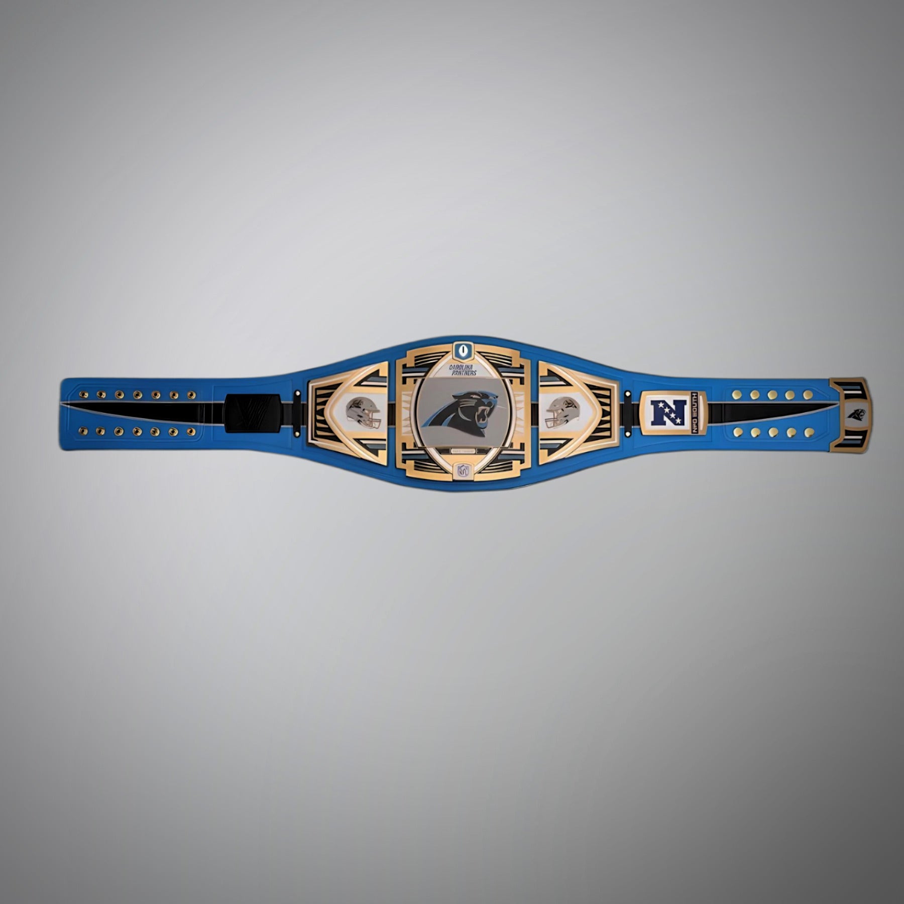 Carolina Panthers WWE-style championship belt showcasing legacy branding.