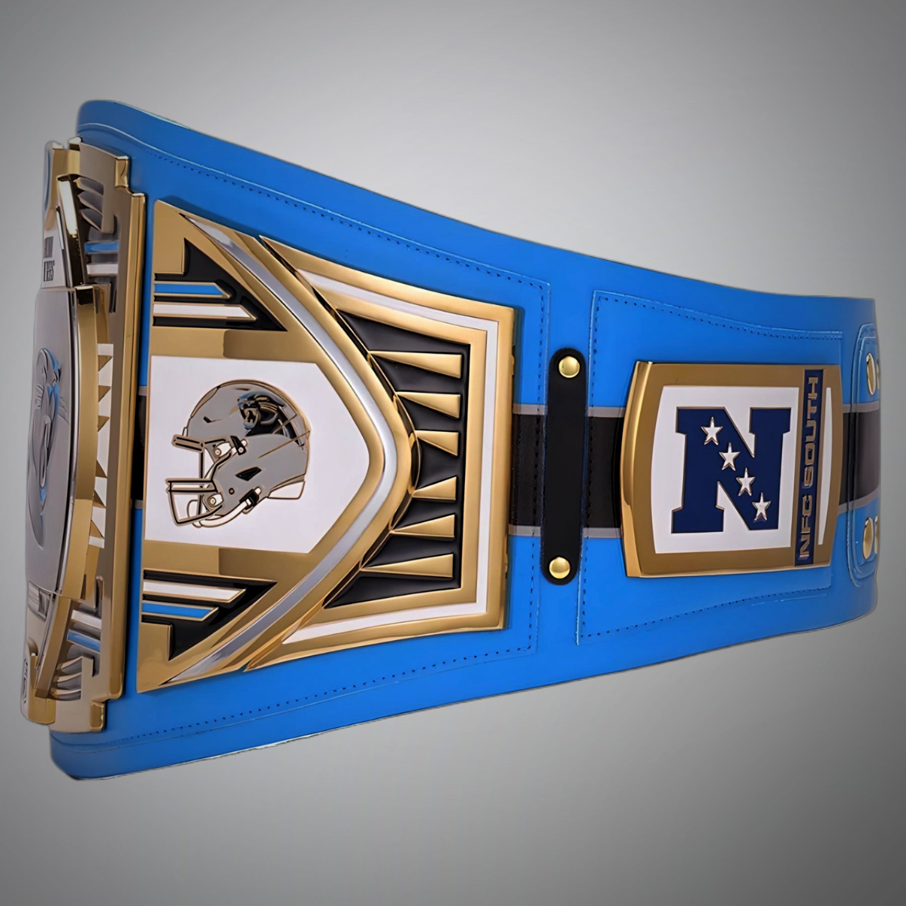 Exclusive Carolina Panthers championship belt combining WWE and NFL elements.