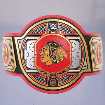 Chicago Blackhawks WWE NHL Championship Belt featuring the team's logo and colors.