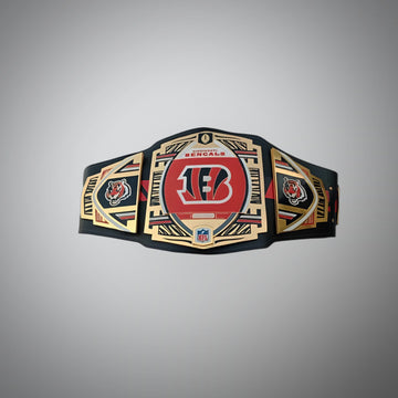 This image showcases the front view of the Cincinnati Bengals NFL Legacy Championship Belt, highlighting its design and quality craftsman