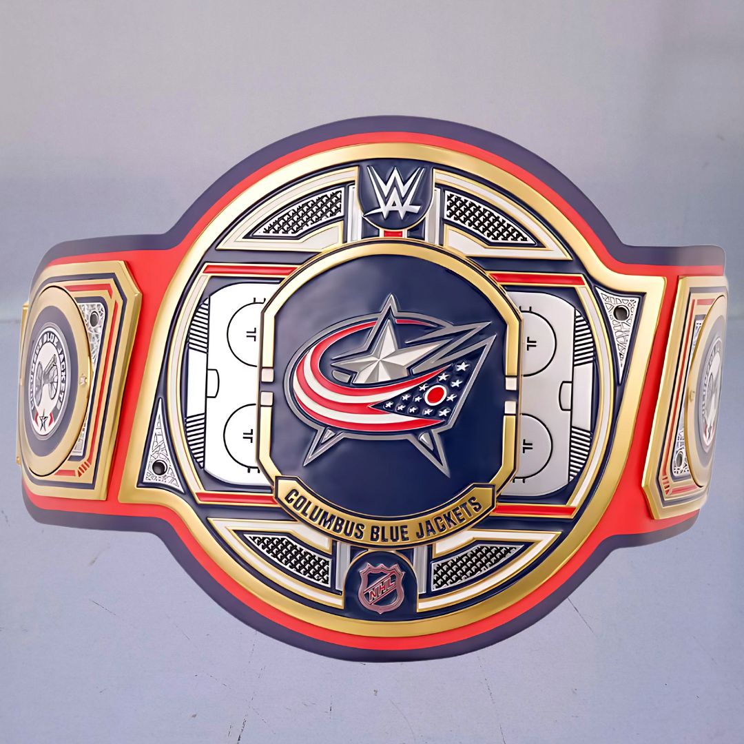 Columbus Blue Jackets WWE NHL Legacy Belt featuring the team's logo and colors.