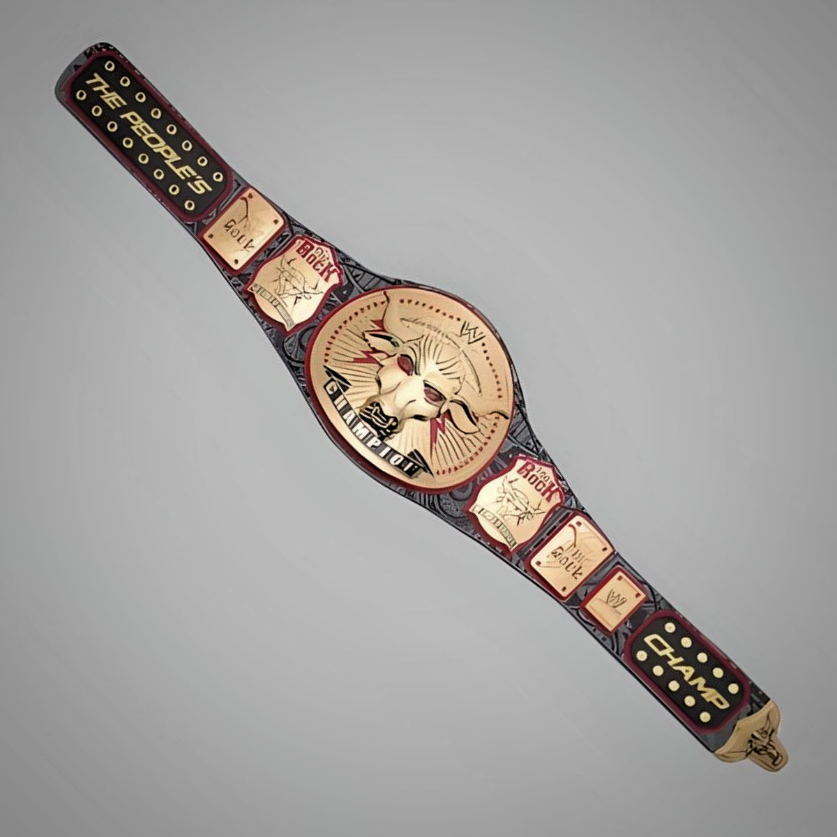 Authentic WWE The Rock belt celebrating his championship legacy.