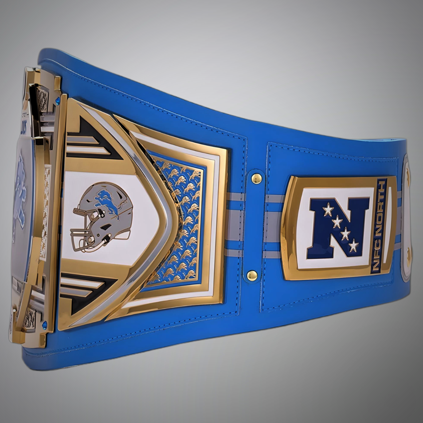 Exclusive Detroit Lions championship belt combining NFL and WWE elements.