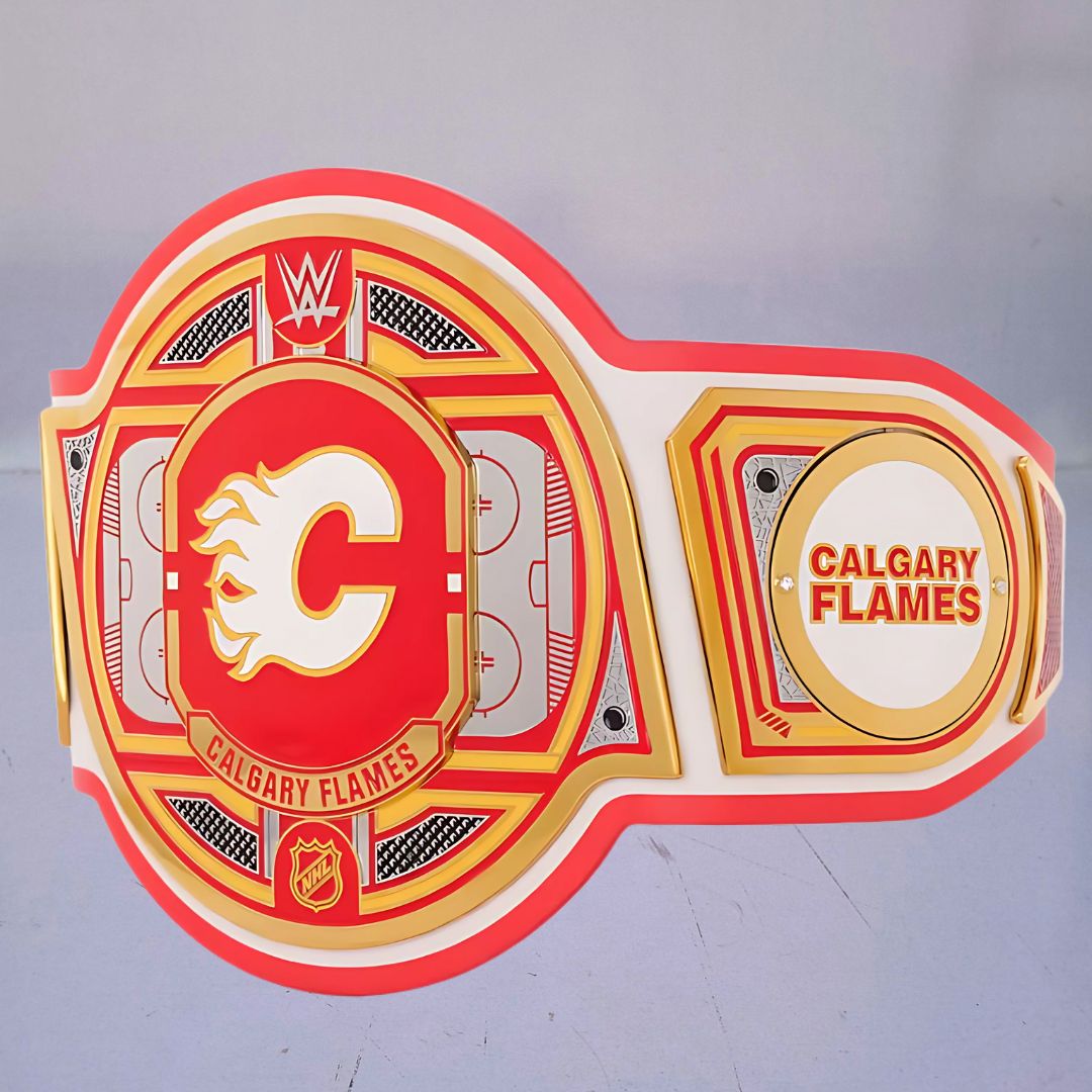 WWE Calgary Flames NHL Legacy Belt featuring the team's logo and colors.