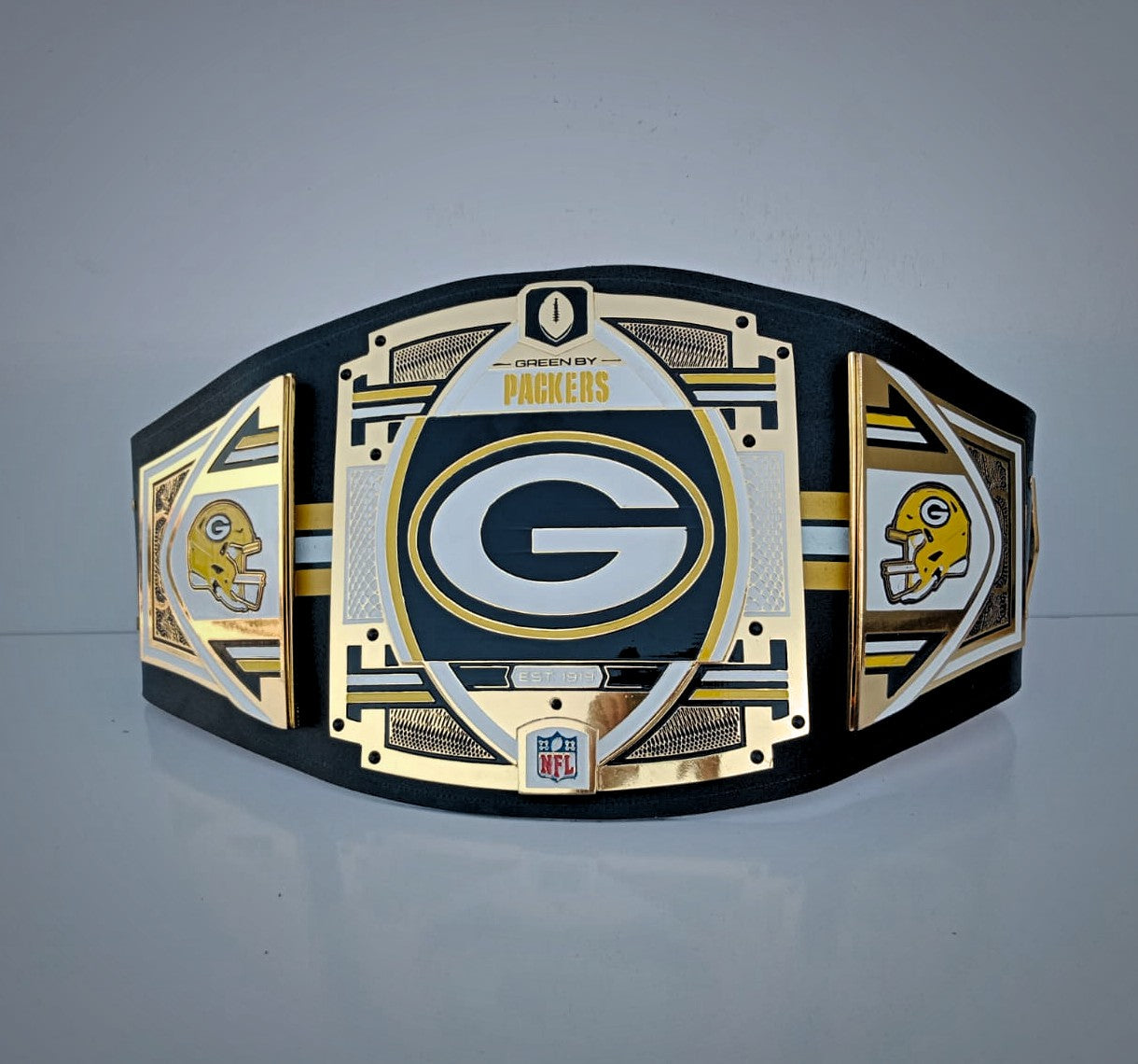 Green Bay Packers WWE Belt featuring NFL Championship Legacy Edition design.