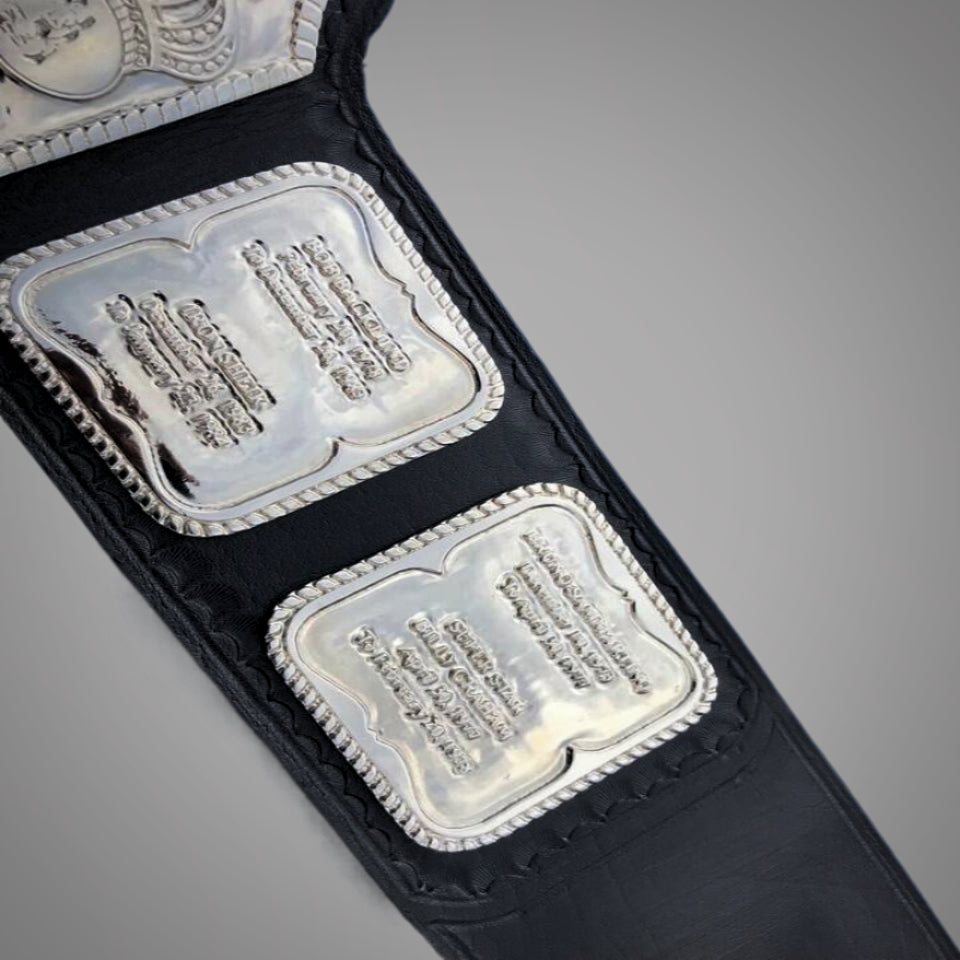 Hulk Hogan’s 1984 Championship Belt with full strap and plate spread.