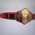 Hulk Hogan's 1984 WWF Belt showing the nickel side plates and red strap curve.