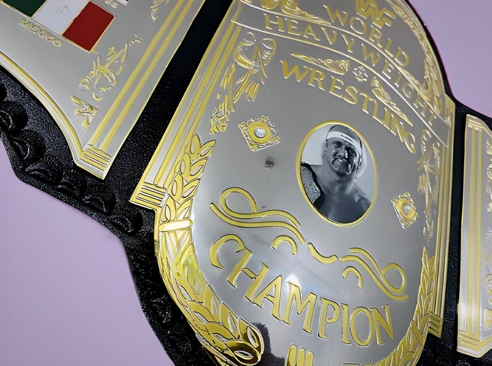 Hulk Hogan 1986 mystery wrestling belt – heavyweight WWF championship with collector appeal and retro flair.