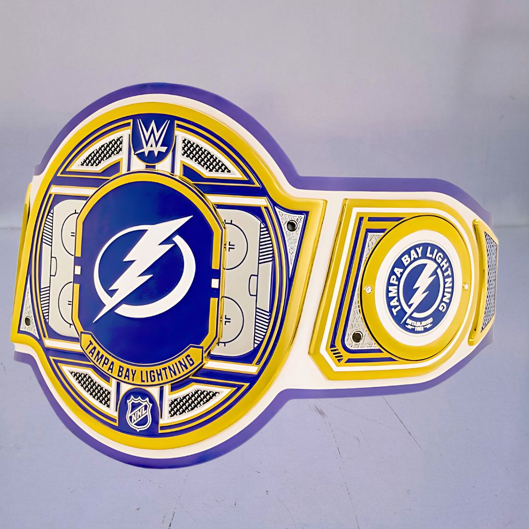 Tampa Bay Lightning WWE NHL Championship Belt featuring the team's logo and colors.