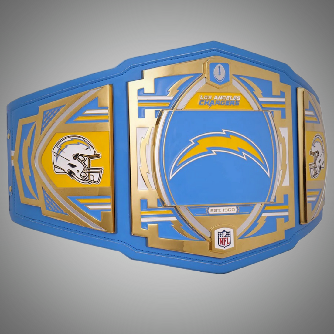 Los Angeles Chargers Championship Belt featuring WWE Legacy Title design.