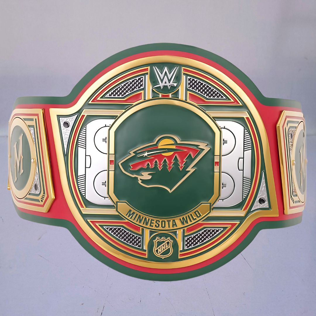 Minnesota Wild WWE NHL Wrestling Belt featuring the team's logo and colors.