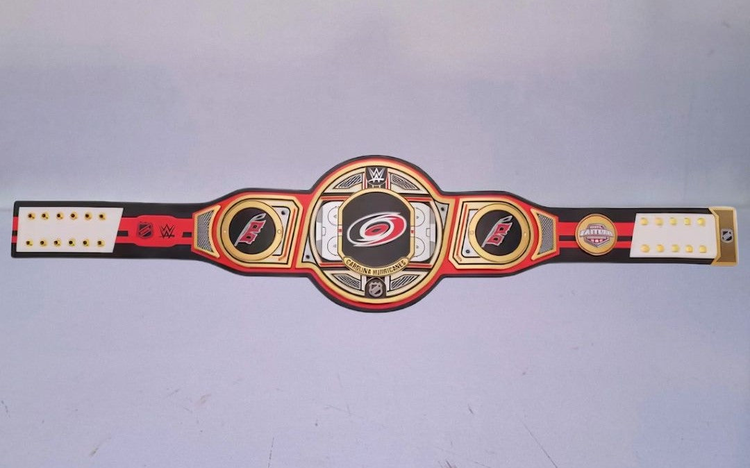 Carolina Hurricanes NHL Legacy Title belt displayed prominently, symbolizing team pride.