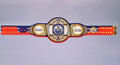 Detailed view of the Edmonton Oilers WWE Championship Belt, featuring embossed logos and a polished finish.