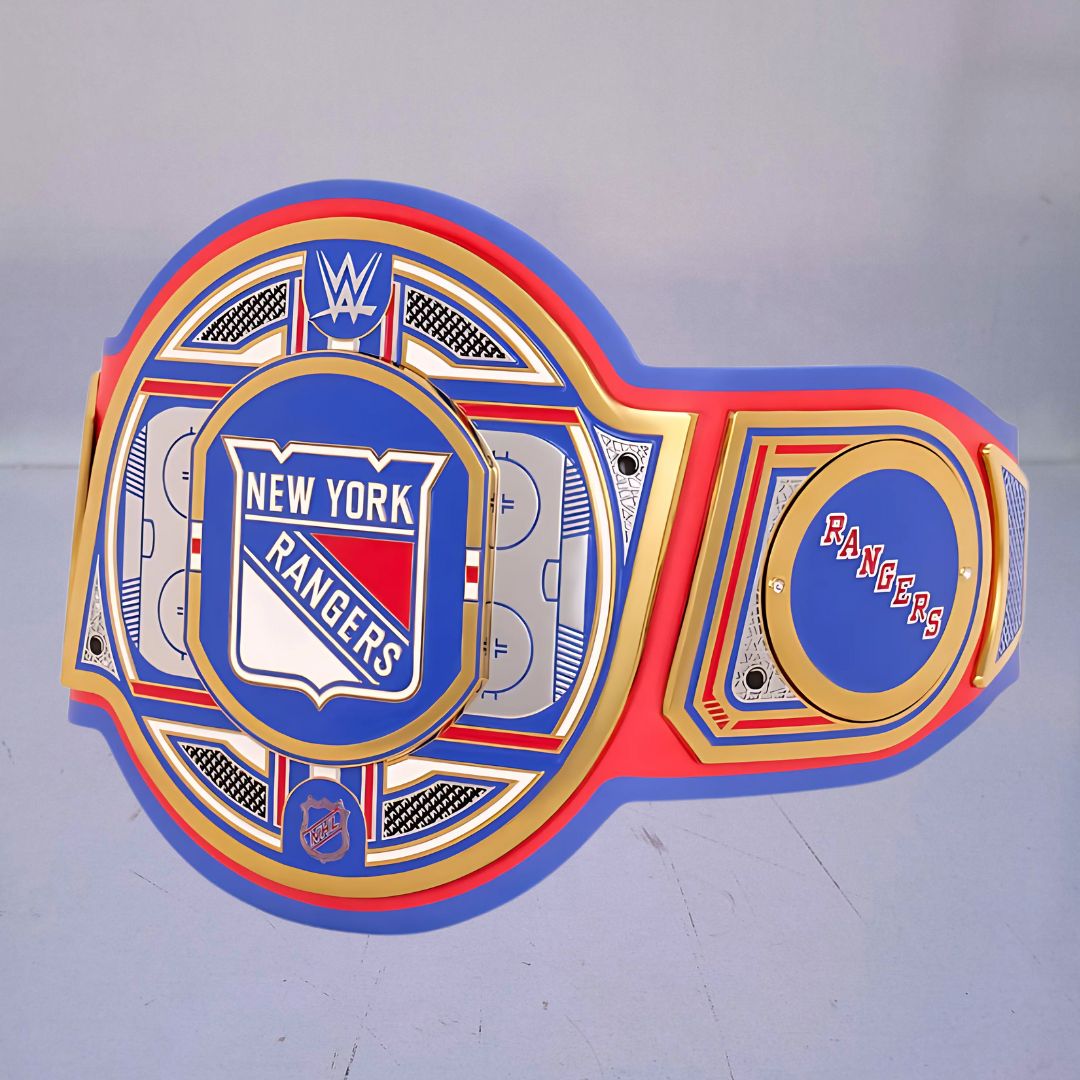 WWE New York Rangers NHL Belt featuring the team's logo and colors.