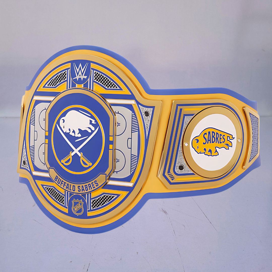 Buffalo Sabres WWE NHL Championship Belt featuring the team's logo and colors.