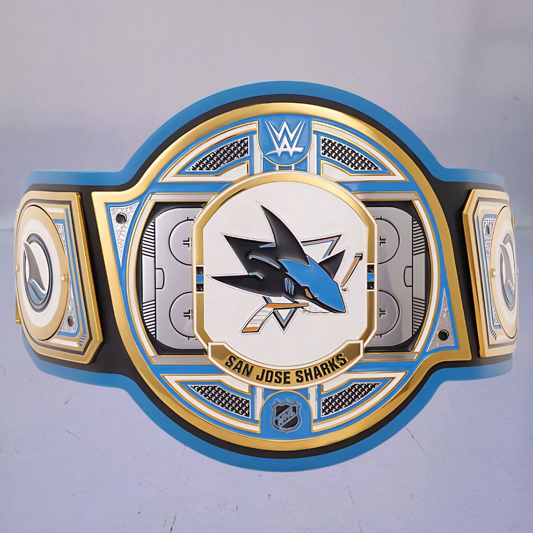 San Jose Sharks WWE NHL Belt featuring the team's logo and colors.