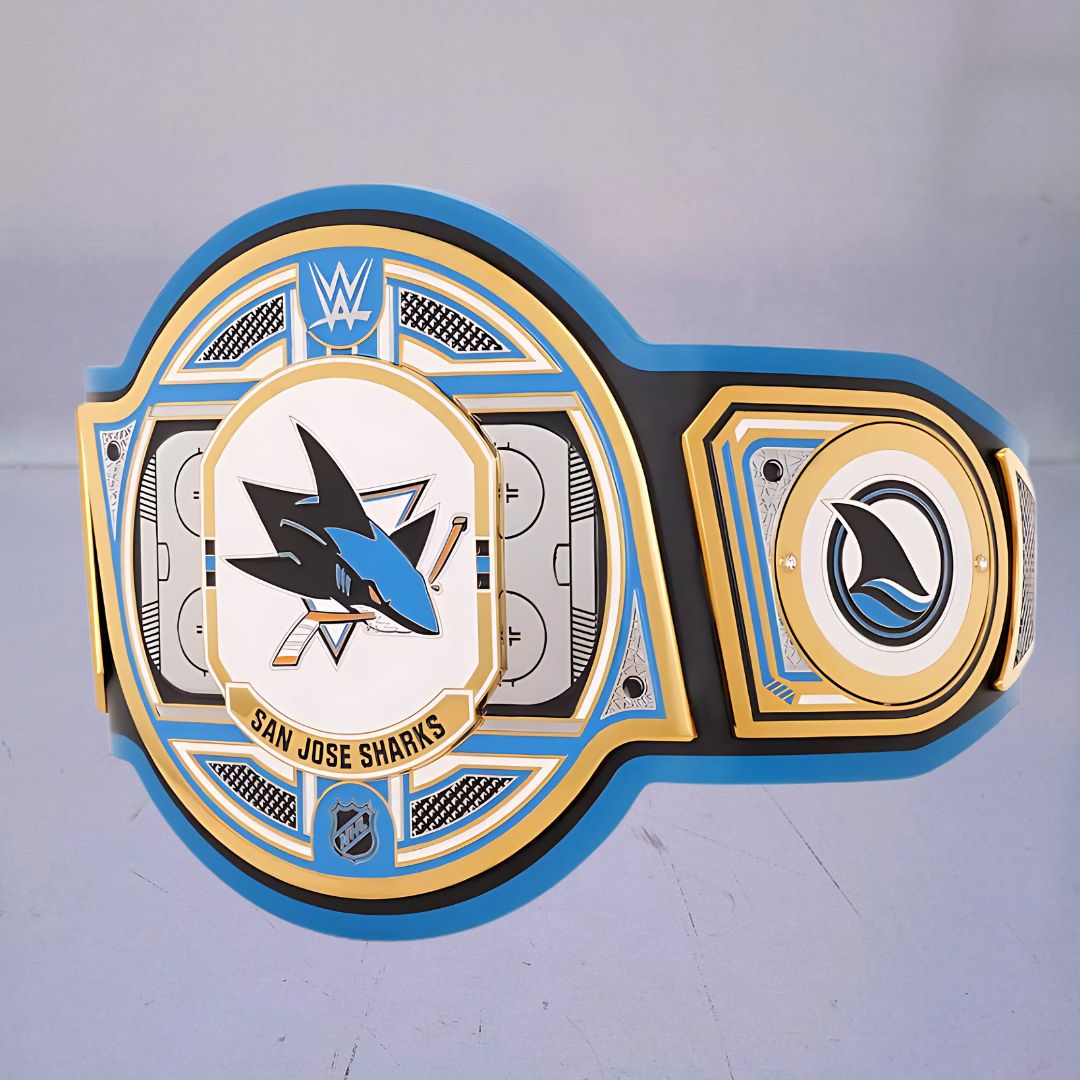 San Jose Sharks WWE NHL Belt featuring the team's logo and colors.