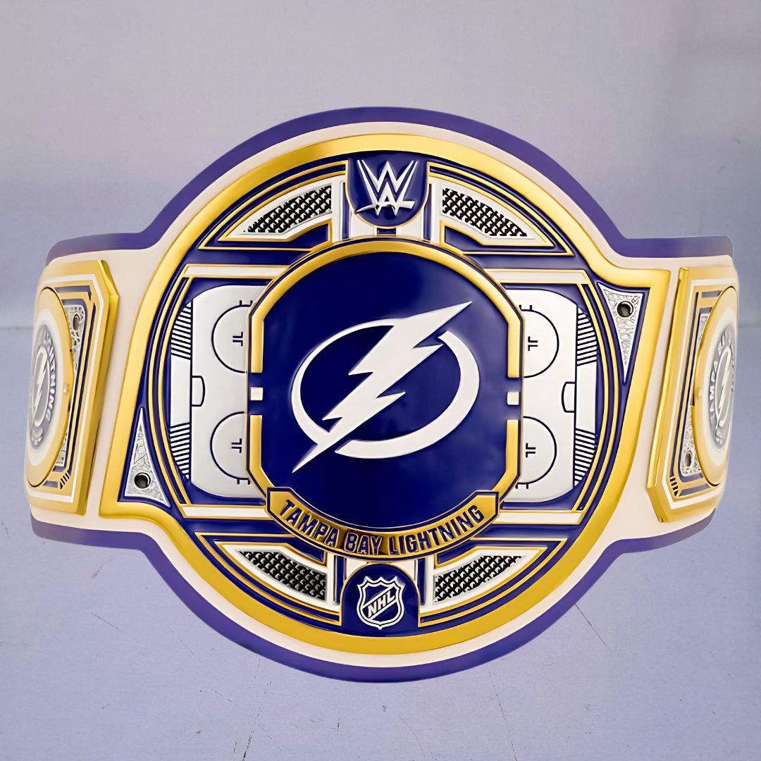 Tampa Bay Lightning WWE NHL Championship Belt featuring the team's logo and colors.