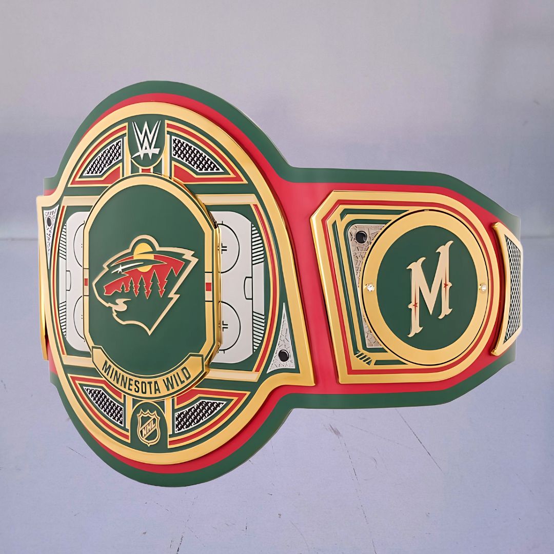 Minnesota Wild WWE NHL Wrestling Belt featuring the team's logo and colors.