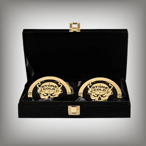 Stone Cold side plates in WWE championship title box set.