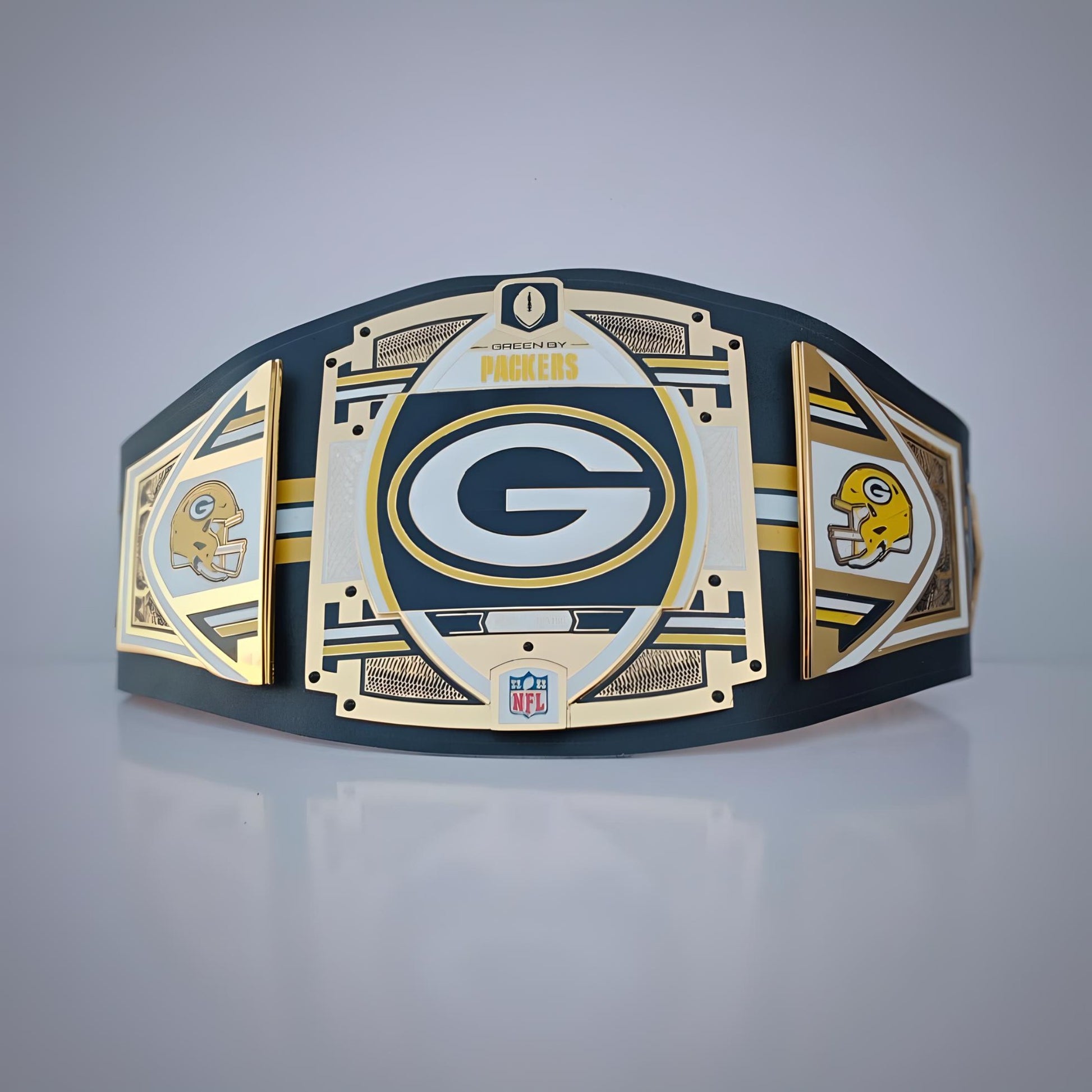 Official Green Bay Packers championship belt merging WWE and NFL heritage.