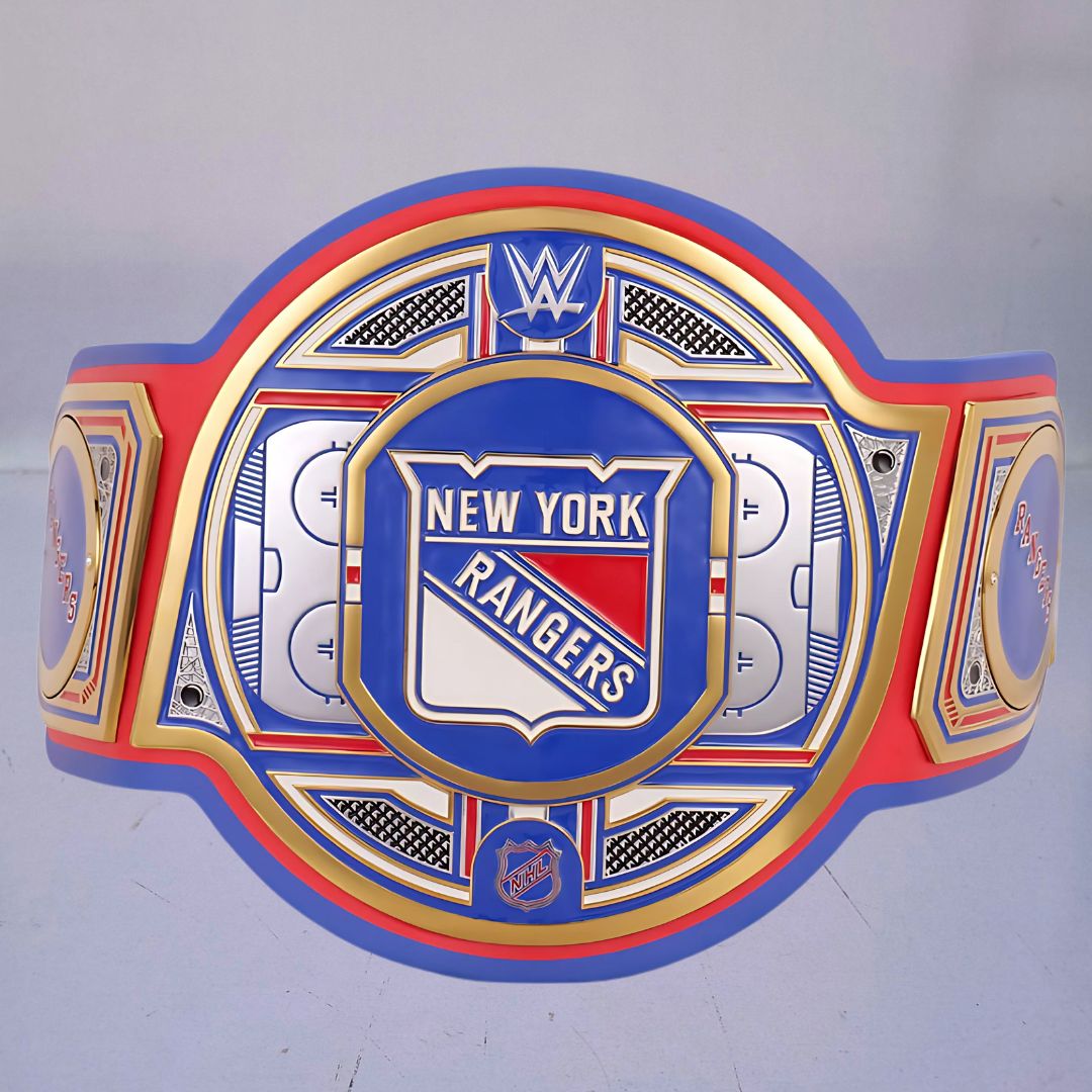 WWE New York Rangers NHL Belt featuring the team's logo and colors.