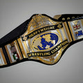 the WWF logo on Hulk Hogan’s 1985 championship belt white strap edition.